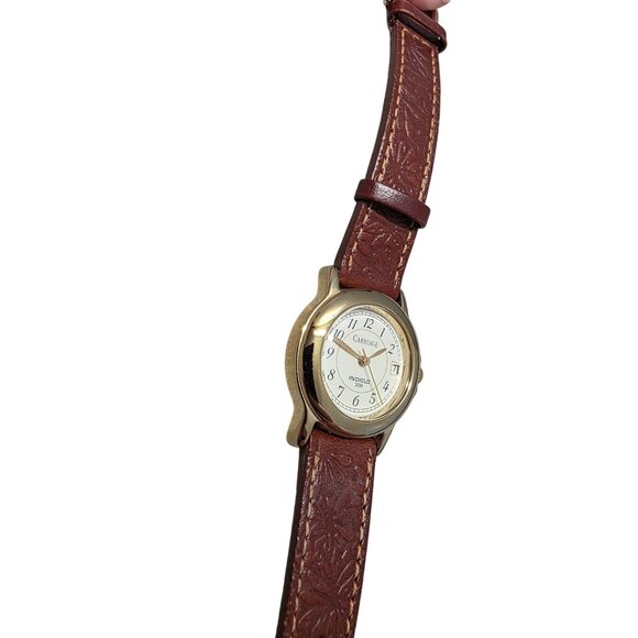 Carriage Timex Indiglo Watch Gold Tone 30M Brown Leather Band - Picture 4 of 10